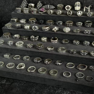 高级感泰银十字架霸气男士 戒指镀纯银朋克五角星符文骷髅喜欢指环