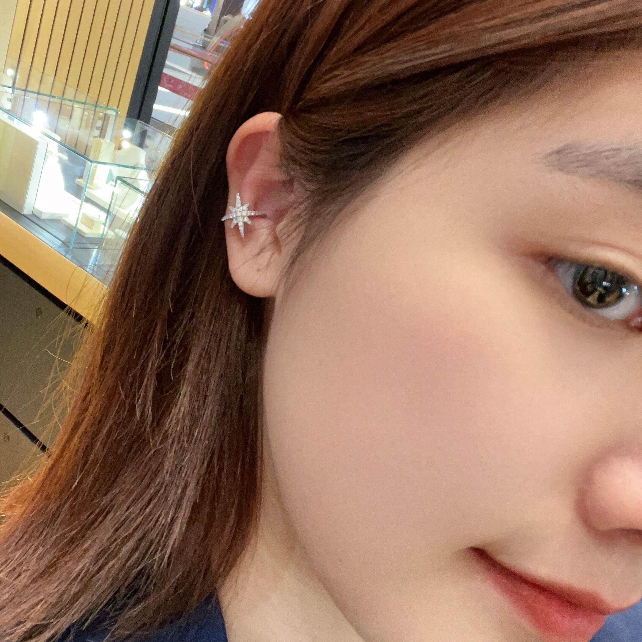 欧美纯银六芒星满钻女士耳夹