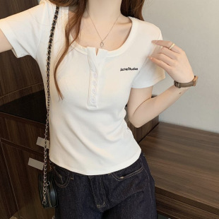 胖mm女装 纯棉字母刺绣设计短袖 大码 新款 正肩体恤上衣200斤 t恤夏季