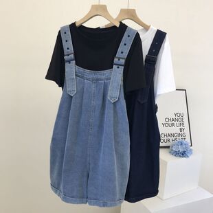 网红时尚 2025新款 阔腿裤 宽松短款 牛仔背带短裤 小个子背带裤 女夏季