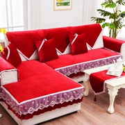 Màu đỏ tinh khiết vải sofa đệm bao gồm bốn mùa phổ quát chống trượt bao gồm tất cả bao gồm khăn ren tùy chỉnh chaise longue đệm - Ghế đệm / đệm Sofa
