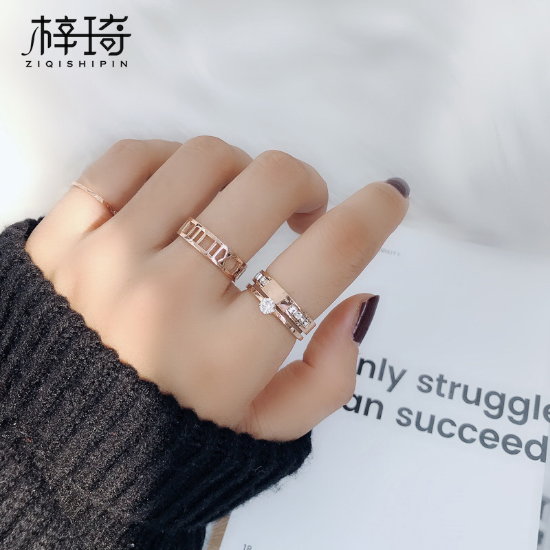 JAPANESE AND KOREAN PERSONALITY TRENDY SIMPLE THIN INDEX FINGER RING FEMALE TITANIUM STEEL PLATED 18K ROSE GOLD TAIL JOINT RING