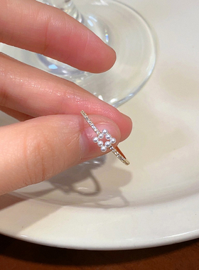 日韩简约珍珠方形戒指女