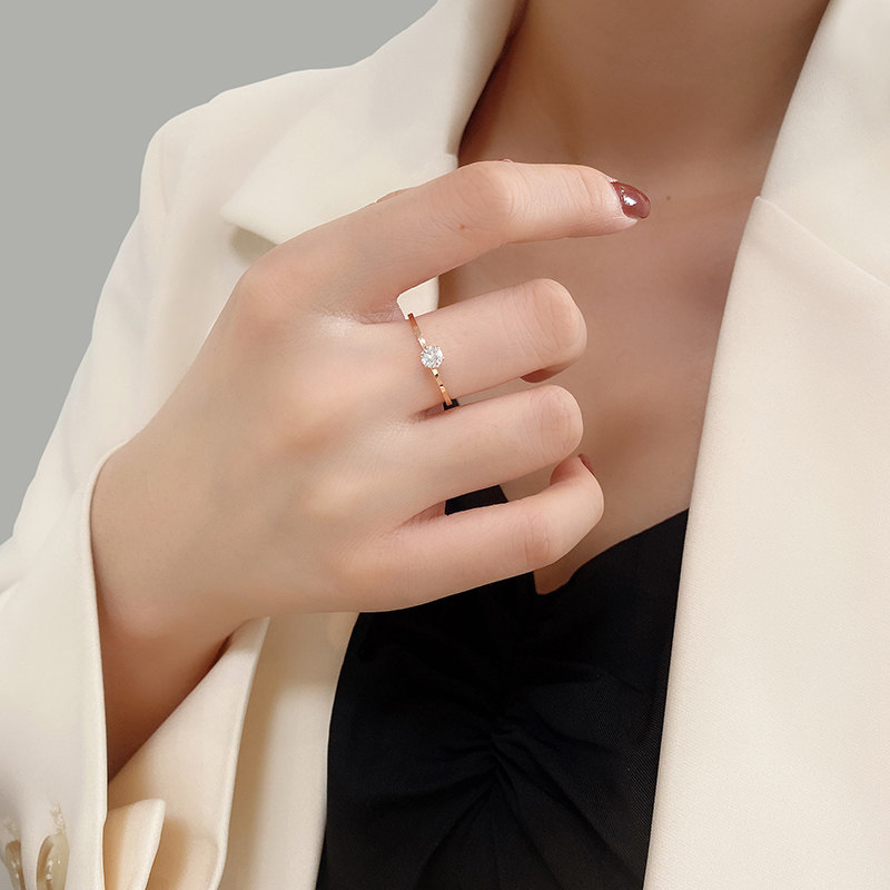 ULTRA-THIN SINGLE DIAMOND RING FEMALE FASHION PERSONALITY NICHE DESIGN INS TRENDY DIAMOND COLD WIND ROSE GOLD INDEX FINGER RING