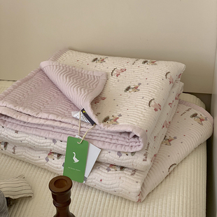 大鹅高级感绗缝莫代尔床盖单件可机洗榻榻米夏凉感防滑床单软凉席