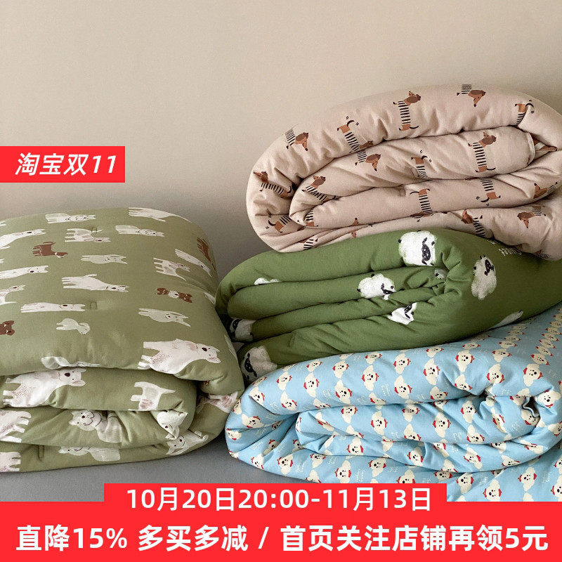 A类可机洗全棉针织棉夏凉被纯棉天竺棉春秋被四件套无需被套被芯