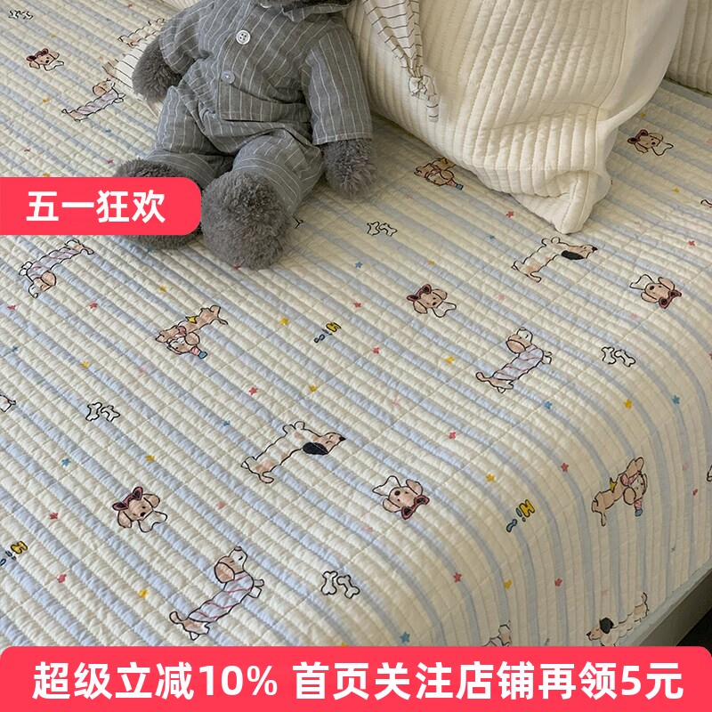 大鹅新品全棉床盖单件可机洗双面纯棉夹棉绗缝榻榻米防滑垫小床单
