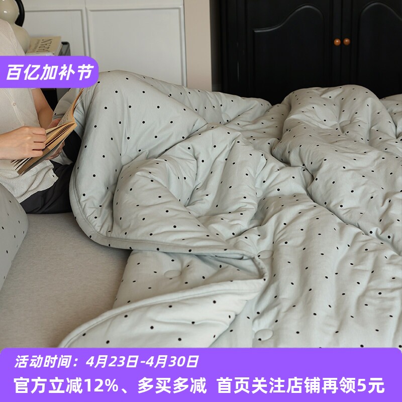 A类可机洗全棉针织冬被芯恒温蓬松单双人纯棉天竺棉波点春秋被子