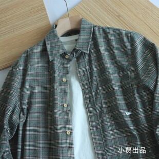 惊讶好看灰绿色格子衬衫春季男宽松休闲条纹长袖衬衣小外套复古潮