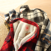 厚实保暖羊羔绒格子衬衫 外贸日单秋冬重磅加绒加厚毛呢衬衣外套男