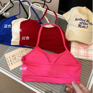 海边度假内搭性感露背挂脖吊带背心女带胸垫夏季 露脐上衣 收腰短款