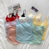 小清新纯欲风设计感褶皱带胸垫吊带背心女内搭外穿修身 美背上衣夏