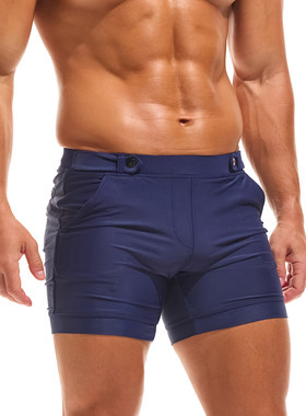 TADDLEE纯色带兜平角泳裤速干不贴身海边沙滩温泉度假时尚泳装