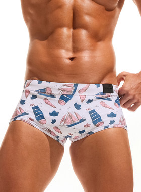 TADDLEE男士印花三角泳裤低腰紧身速干透气专业训练游泳短裤