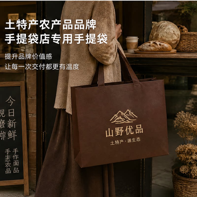 高档土特产手提袋农产品礼盒包装袋子定制节日送礼纸袋购物袋X358