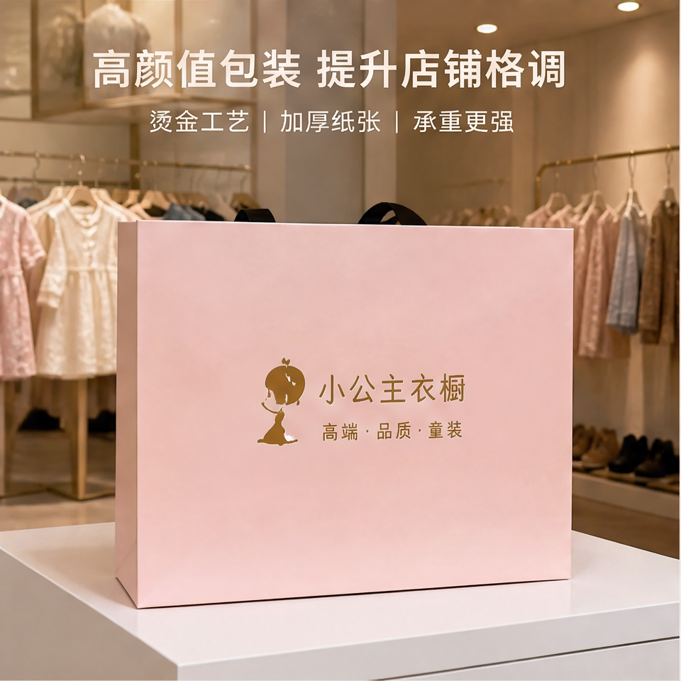 服装店手提袋公主风女童店礼品袋纸袋定制加厚粉色购物袋子X242