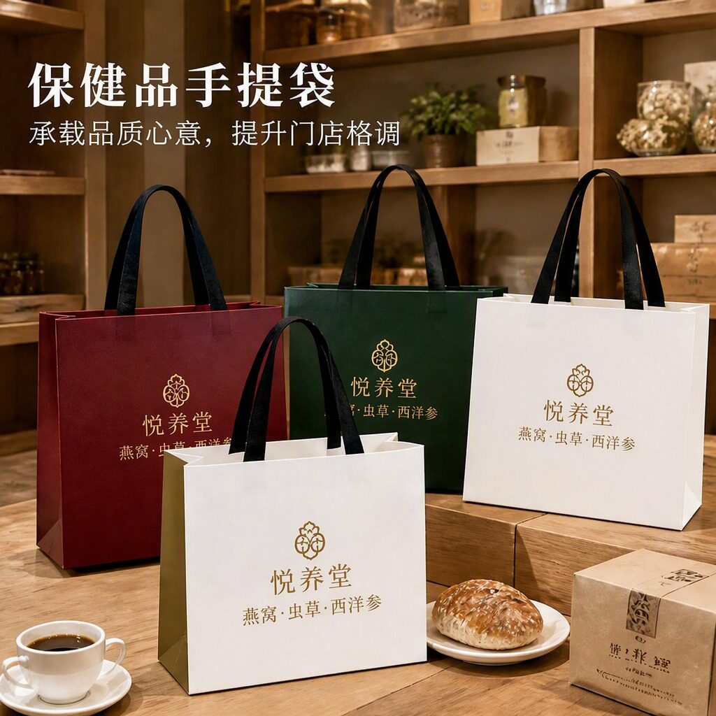 纸袋定制保健品礼盒手提袋燕窝虫草滋补营养品大容量包装袋子X218