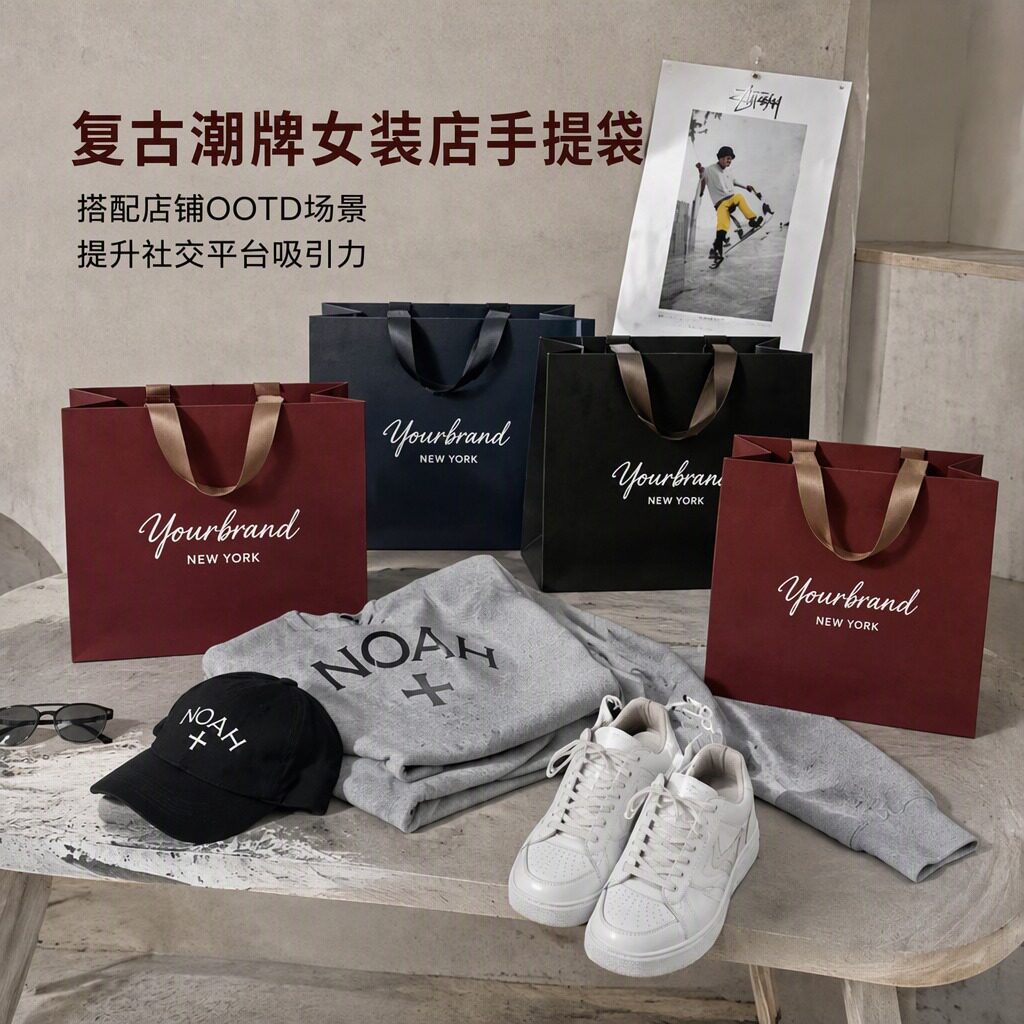 美式复古潮牌手提袋定制logo加厚女装店购物袋子时尚礼品袋子X182
