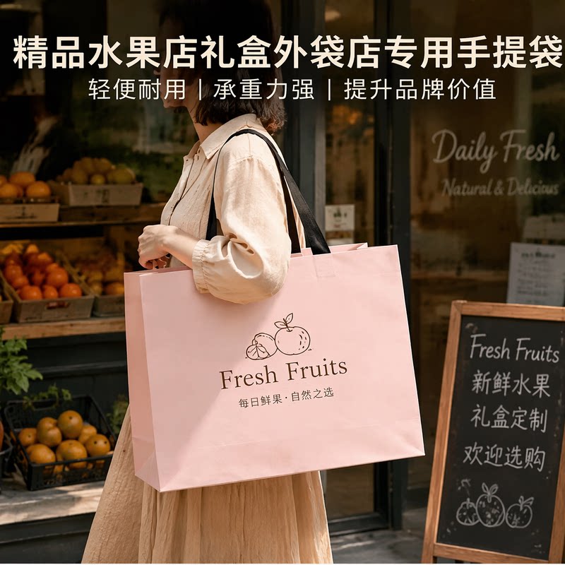 纸袋精品水果店手提袋超市专用礼盒包装袋葡萄香蕉环保购物袋X209