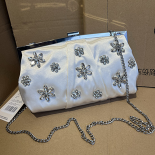 外贸英国原单绸缎轻奢高级感宴会包夹子包手拿包晚装包链条斜挎包