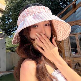 防晒帽女夏季防紫外线2025新款遮阳帽贝壳空顶帽遮脸大檐太阳帽子