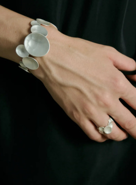 秋冬不规则烧白银手镯女新中式轻奢小众设计高级感开口手饰戒指套