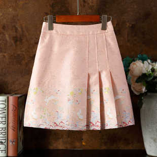 百搭女士百褶A字织锦提花玉兔短裙 半身裙春夏新款 2024年热卖 女装