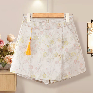 新中式提花大码半身裙裤春夏2025流苏挂件高腰显瘦防走光a字短裙