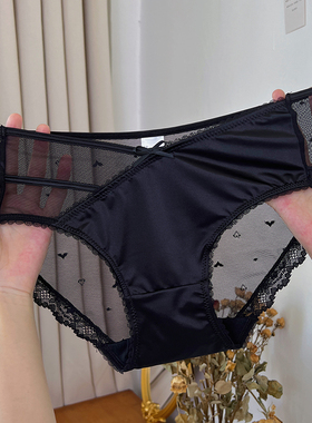 『1-3条装』  黑色组合性感蕾丝内裤女士低腰透气纯棉裆三角裤头