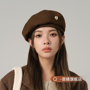 贝雷帽女春夏款2026新款大头围显脸小韩系棕色画家帽秋冬八角帽子
