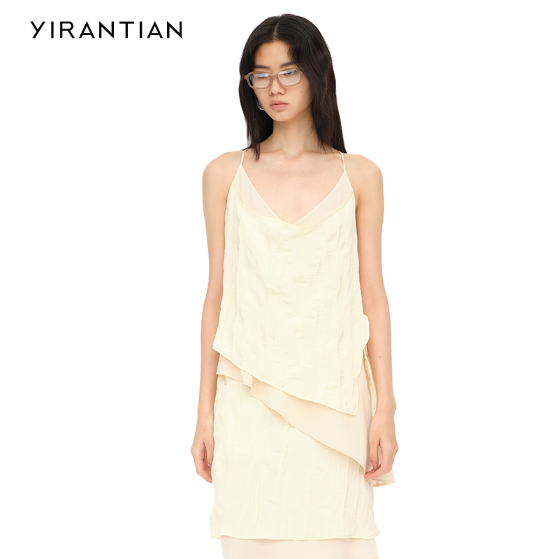 【YIRANTIAN】设计师质感休闲简约不对称双层斜摆吊带上衣女