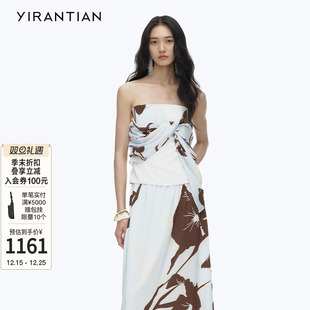 秋度假鸢尾花雪纺印花扭结抹胸上衣女 明星同款 YIRANTIAN
