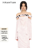 设计师质感度假风醋酸印花绑带一字领吊带上衣女 YIRANTIAN