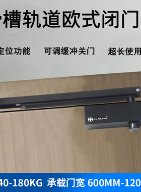 滑槽轨道欧式明装闭门器液压缓冲自由定位40-180kg家用关门器哑黑