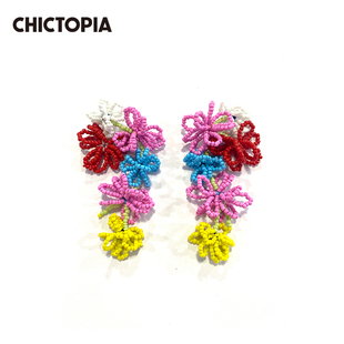 原创设计水晶珠串花朵耳环耳钉 CHICTOPIA刘清扬春新品