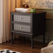 美式 复古全实木床头柜中古风床边储物柜家用卧室小型收纳柜免安装