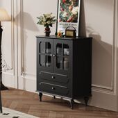 复古餐边柜靠墙一体储物柜客厅黑色酒柜收纳柜茶 美式 耐磨材质