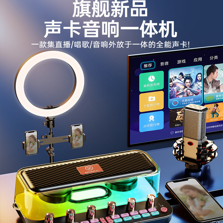 金运C18声卡音响一体机抖音直播全套装手机电脑电视蓝牙唱k歌音箱