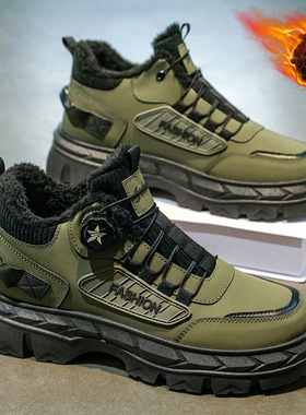 康奈官方正品马丁靴男冬季加绒保暖加厚旋转纽扣防水防滑厚底增高