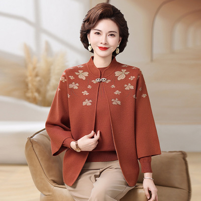 恒源祥中老年人秋装女奶奶针织毛衣两件套老太太气质长袖妈妈秋冬