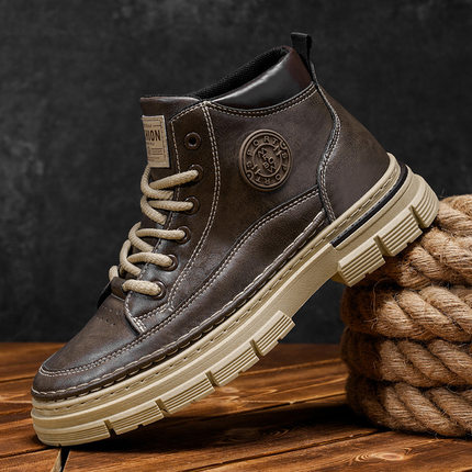 康奈官方正品马丁靴男高帮秋季英伦风复古真皮男士休闲皮鞋中帮增