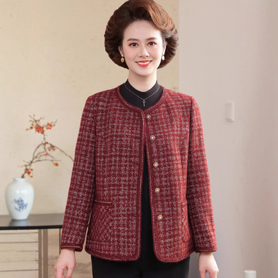 恒源祥妈妈装洋气显瘦短款毛呢外套女中年女士秋冬季小香风双面呢