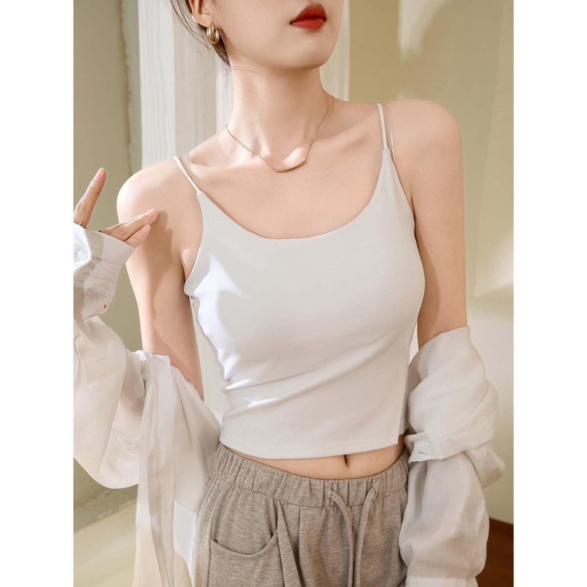 IEF/爱依服文胸一体吊带背心女夏纯棉带胸垫2025新款内搭聚拢加厚