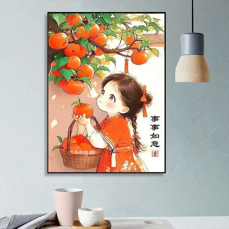 珠绣十字绣全珠子绣事事如意小女孩竖版卧室小图新款彩珠绣串珠绣