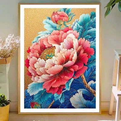 珠绣十字绣串珠绣花开富贵牡丹花竖版新款卧室新款彩珠绣全珠子绣