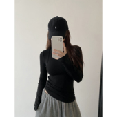 sun柚 人鱼直角肩&秋冬显瘦亲肤加绒加厚弹力内搭打底衫 上衣女