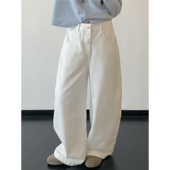 长裤 sun柚 白色立体裁弯刀牛仔裤 女宽松休闲香蕉裤 出境裤 王春夏季