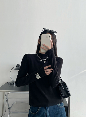 【清仓价】半高领T恤打底衫女秋冬季修身内搭宽松黑色长袖上衣服