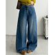 复古拖地裤 子 女春秋高腰阔腿裤 宽松直筒长裤 清仓价 水洗牛仔裤