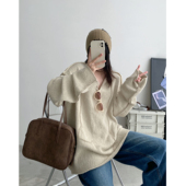 V领针织衫 女秋季 新款 sun柚 正反两穿慵懒风毛衣宽松长袖 上衣